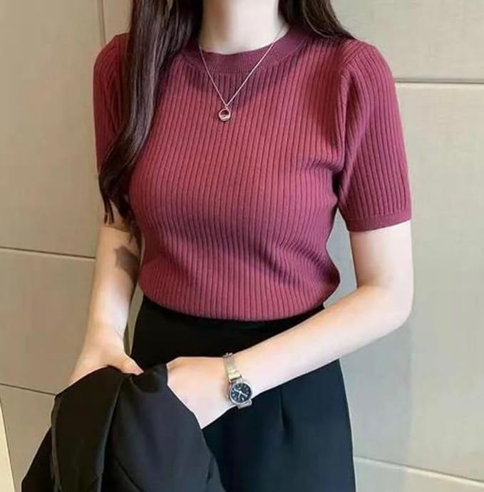 Image of Women Trendy High Neck Top Half Sleeves Crop Top for Women Formal, Casual, Office, Party Top