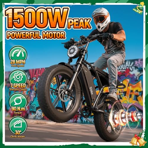 Image of TST Electric Bike for Adults, 1500W Peak Motor 60 Miles Fat Tire Ebike with 48V 15Ah Removable Battery 20 inch Fat Tire Electric Bike, Dual Suspension