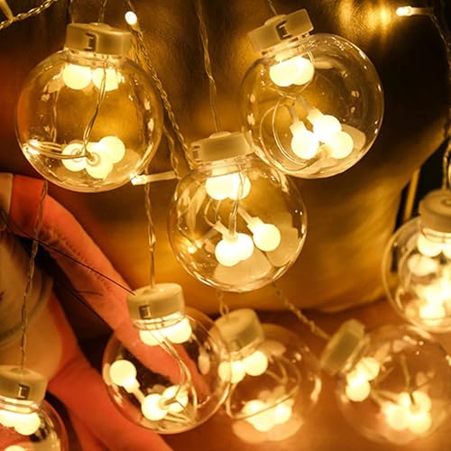 Image of 12 Ball Wish Ball Curtain LED Diwali Lights 3 Meter String Lights Window Curtain Led Lights for Decoration with 8 Flashing Mode for Festival Home (6+6 Light, Warm White)