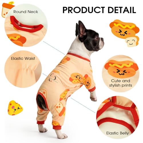 Image of BRKURLEG Soft Dog Pajama, Dog Recovery Suit, Orange, S | Long Sleeve Prevent Shedding, Anti-Licking wounds, Pet Onesie Cute & Stretchy Puppy Jumpsuit Pjs for Small to Large Breeds