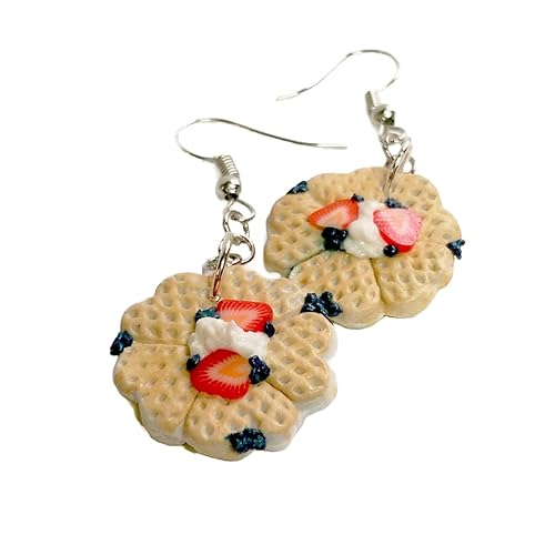 Waffle with Strawberries Blueberries and Whip Cream Earrings Faux Food Drink Jewelry Halloween Christmas