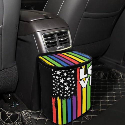 Image of Colorful LGBT Flag Hanging Car Trash Bin for Vehicle SUV Truck,Leak Proof Vehicle Garbage Can with Lid,Washable and Adjustable Strap Trash Can for Back Seat /Console Armrest