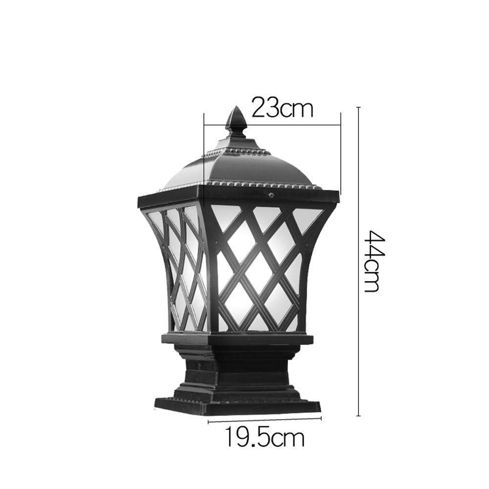 Street Lights Garden Post Light Watertight Vintage Landscape Column Lamp Glass Lantern Rustproof Aluminum Outdoor Pillar Patio Courtyard Fence Lighting (Black H 44CM)