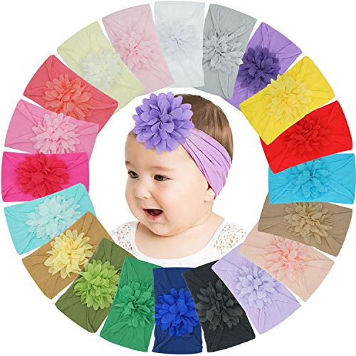 DeD 20 Pcs Baby Girls Nylon Headbands Chiffon Flower Soft Stretchy Hair Band Hair Accessories for Newborns Infants Toddlers