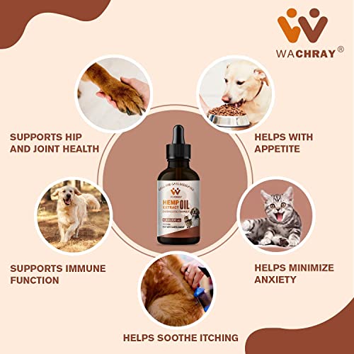 Wachray - Hemp Oil For Dogs And Cats - Pet Hemp Calming Drops For Anxiety Stress Relax Sleep Aggressive Pain Inflammation Arthritis Allergies - Supports Skin Itchy, Joint & Hip Health - Non-Gmo #TOP5