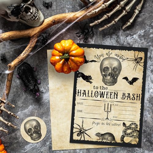 Invitación de Halloween Whaline de papel grueso en blanco con 25 sobres 4