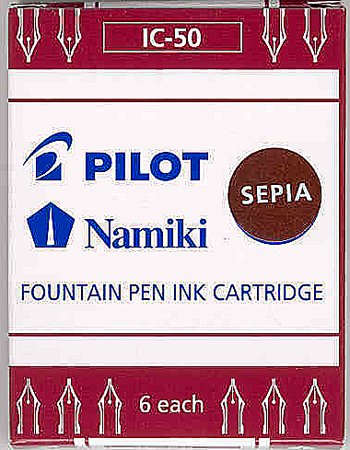 Boite 6 cartouches encre PILOT NAMIKI pour stylo CAPLESS plume IC-50 couleur SEPIA