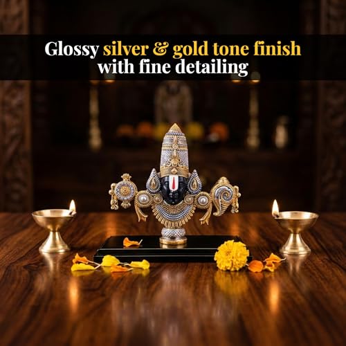 Image of 999 Silver Plated Balaji Murti | 4 Inch Spiritual & Vastu Idol for Home Temple Decor | Auspicious Lord Venkateswara Swamy Statue for Puja Room & Religious Gift
