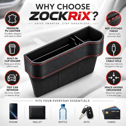 Image of Car Seat Gap Storage Box with Cup Holder, PU Leather Organizer for Phone, Keys and Small Items