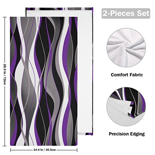 Shustary 2 Pack Black And White Hand Towels For Bathroom,Microfiber Soft Absorbent Grey And Purple Striped Kitchen Dish Towels Modern Abstract Art Decorative Bath Hand Towel For Face,Gym,Spa 14"X28" #TOP1