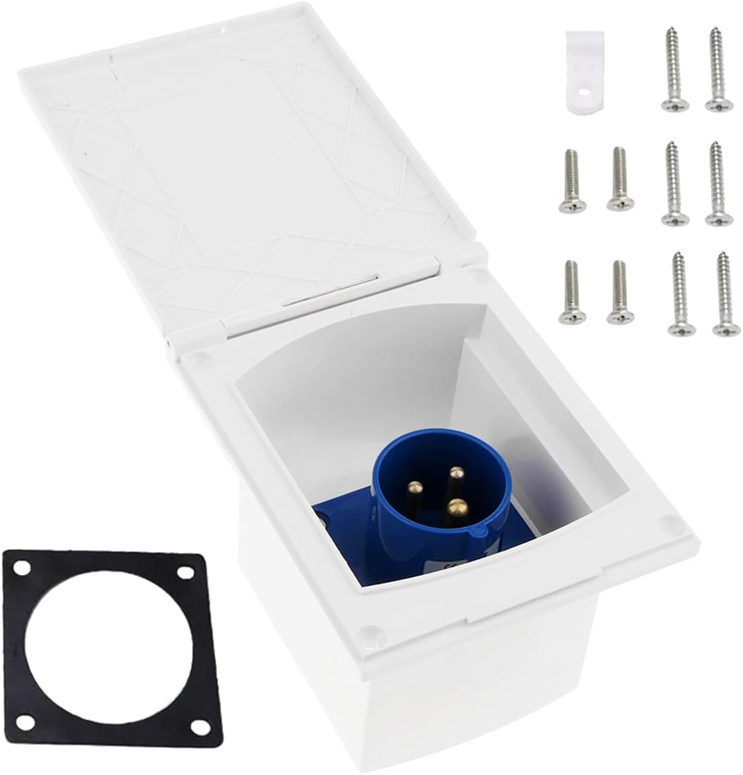 JUTTAUTO Caravan Mains Socket 16 Amp Flush Inlet Sockets 3 Pin Plug
