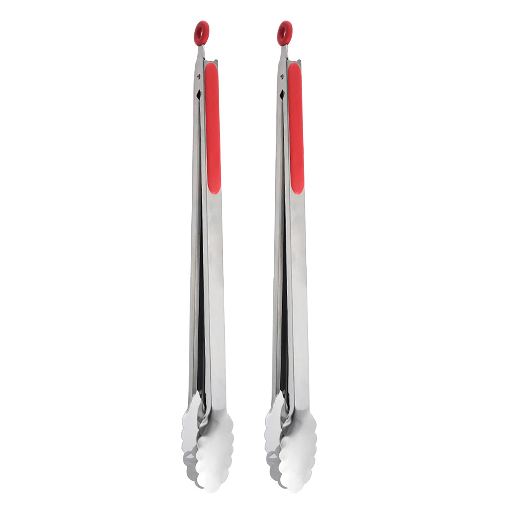 UPTALY 18inch Extra Long Grill Tong (2 pcs, red), Stainless Steel Barbecue Tongs with Long Handle, Large Sized Food Tong, Thicken Steak Tongs, Serving Tong for Cooking, Grilling, BBQ, Buffet