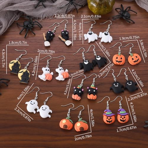 5 Pcs Halloween Earrings for Women Pumpkin Ghost Cat Dangle Earrings Halloween Outfits Costume Jewelry Accessories4