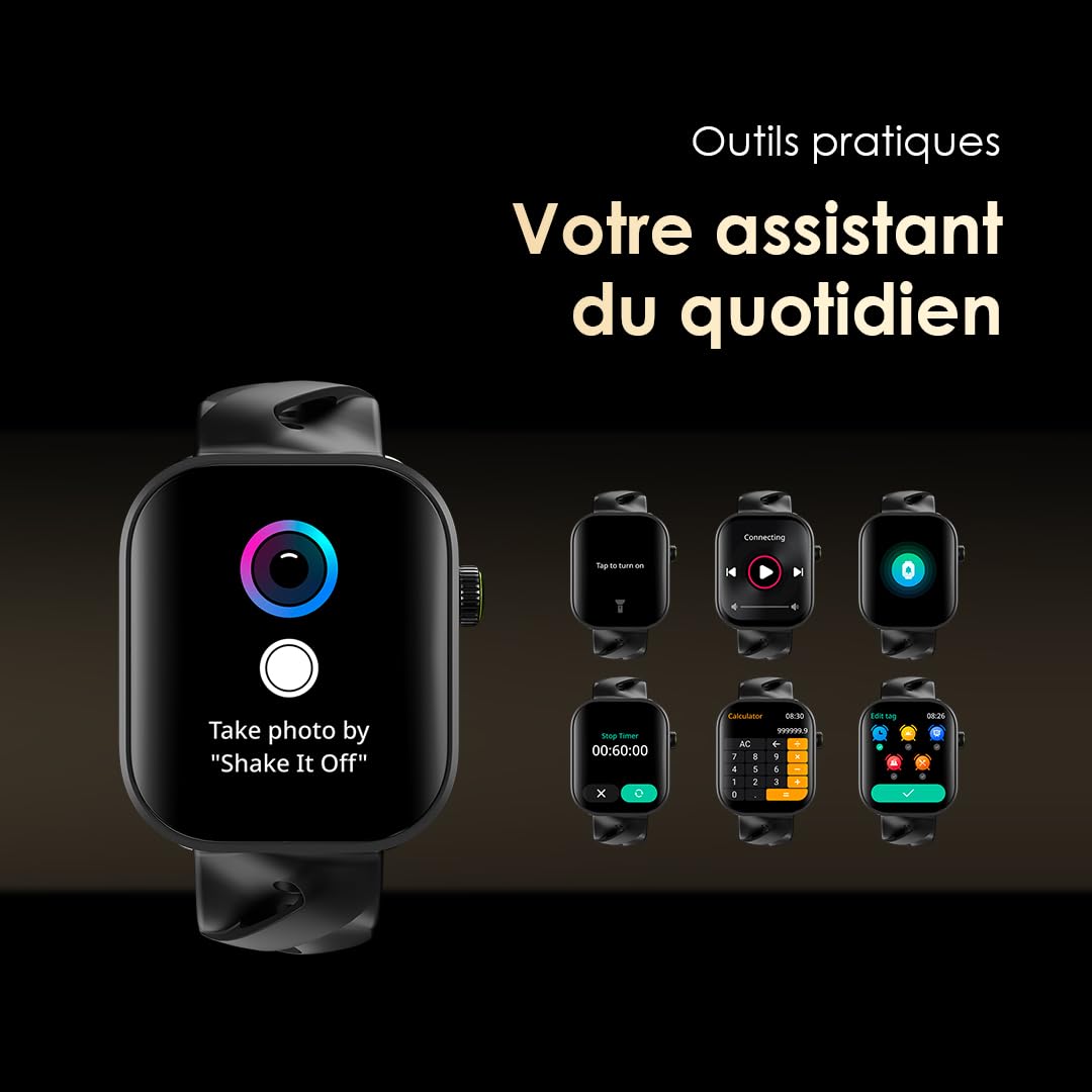 Oraimo Montre Connectée Écran AMOLED 60Hz 1,85" Appel Bluetooth HD Smartwatch Homme Femme Sport 143 Modes Étanche IP68 Autonomie 14 Jours Cardio SpO2 Podomètre Notifications SMS Message Android iOS
