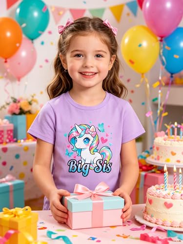Image of Funnycokid Big Sister Shirts for Girls Pregnancy Announcement Toddler Promoted to T-Shirt 1-7 Years