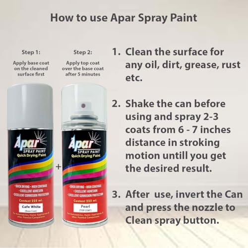 Image of APAR Spray Paint Cafe White (RC Colour Name) +PC, Compatible for Toyota Glanza,Urban Cruiser Hyryder Cars -225 ml (Pack of 2-Pcs)
