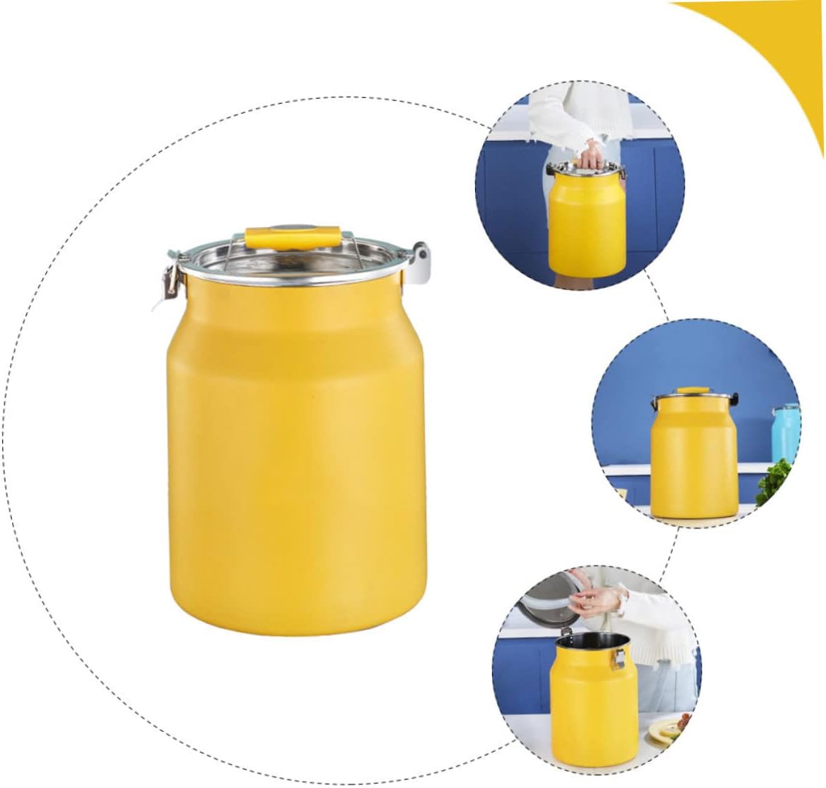 Kitchen Sealed Rice Storage Container Stainless Steel Grain Bin Measuring Cup Airtight Flour Bucket for Home Pantry Organization Yellow