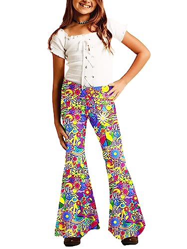 Image of Deerose Girls Halloween Hippie Bell Bottom Pants High Waist Flare Pants 5-14 Years