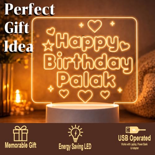 Image of Customized 3D Lamp for Birthday - Personalized LED Night Light with Names | Unique Gift for Husband, Wife Friends| Gifts Custom Decor for Happy Birthday Special (Everyone) (Happy Birthday Palak)