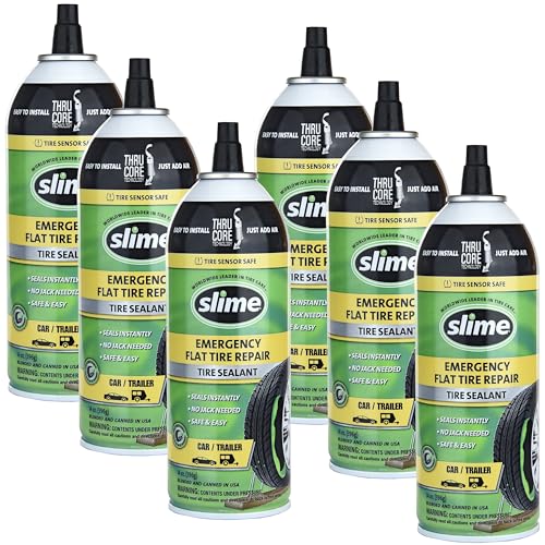 Image of Slime 60186-6PK Flat Tire Puncture Repair Sealant, Emergency Repair for Highway Vehicles, Suitable for Cars /Trailers, Non-Toxic, eco-Friendly, 6 x 14oz
