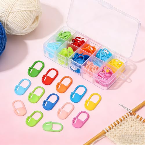150 peças de marcadores de ponto de plástico para tricô e crochê, contador de clipe de agulha, 10 cores com estojo de armazenamento