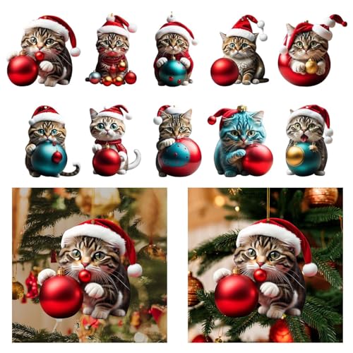 MERIGLARE Enfeites de gato de natal enfeites de animal artificial de pelúcia pingente de árvore de n