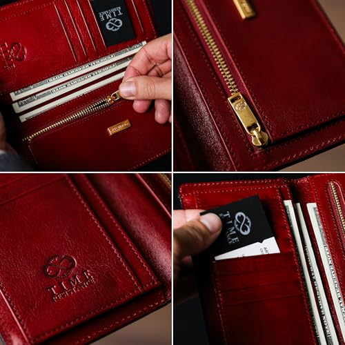 Image of Time Resistance Long Leather Wallet - Bifold Mens Suit Leather Wallet - Checkbook Wallet - Tall Billfold Card Wallet - Slim Wallet Made in Italy (Red)