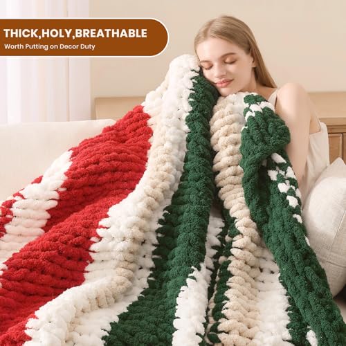Image of L'AGRATY Chunky Knit Throw Blanket for Couch, 60 x 80 Inches, Red Green