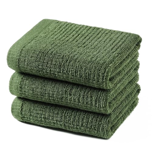 Glynniss Dish Towels for Kitchen, Absorbent Cotton Kitchen Towels for Drying Dishes, Terry Tea Towels for Cleaning Set of 3 (Green, 16x26)