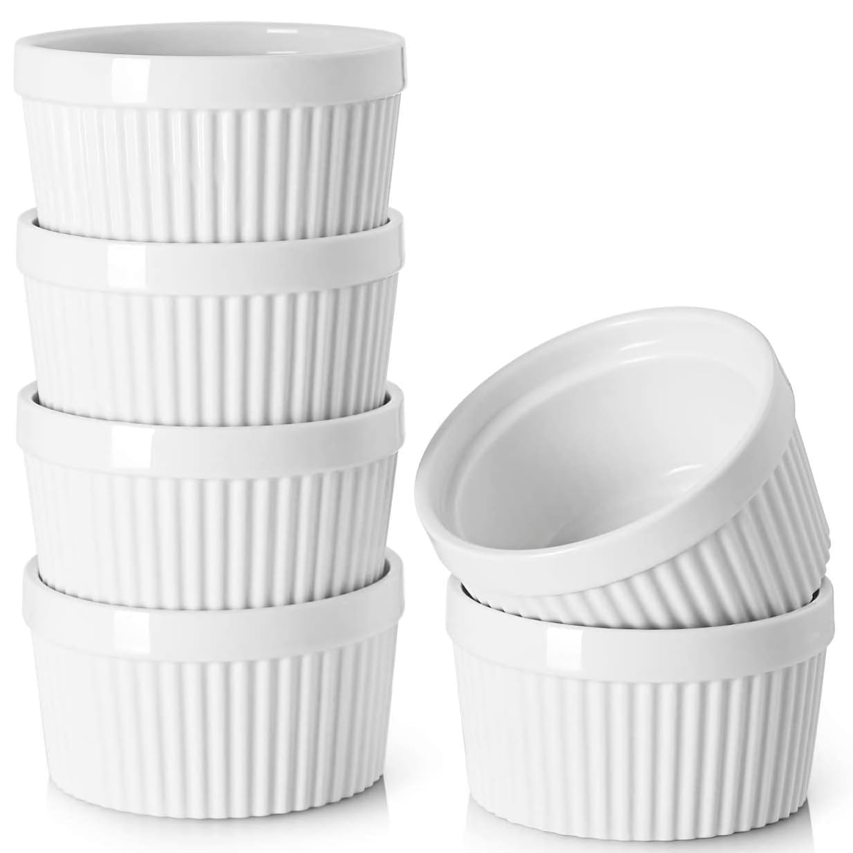 Auflaufförmchen-Set Auflaufförmchen for Creme Brulee, ofenfest, Porzellan-Auflaufförmchen im klassischen Stil for Backen, Soufflé-Auflaufförmchen, Auflaufförmchen-Schüsseln(6PCS,4 OZ)