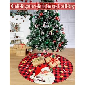 48 inch christmas tree skirt red santa claus with candy cane christmas stockings black red buffalo plaid christmas tree skirt ornaments for merry christmas holiday party decorations indoor  urban country home decor