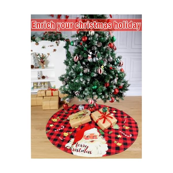 48 inch christmas tree skirt red santa claus with candy cane christmas stockings black red buffalo plaid christmas tree skirt ornaments for merry christmas holiday party decorations indoor  urban country home decor