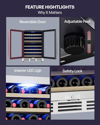 Icyglee 24 inch Wine Fridge Cooler, 54 Bottle Dual Zone Wine Fridge, 40-65°F Built in&Freestanding Under Counter Wine Refrigerator with glass door, Wine Cooler for Home Office, Safety Lock - Thumbnail 6