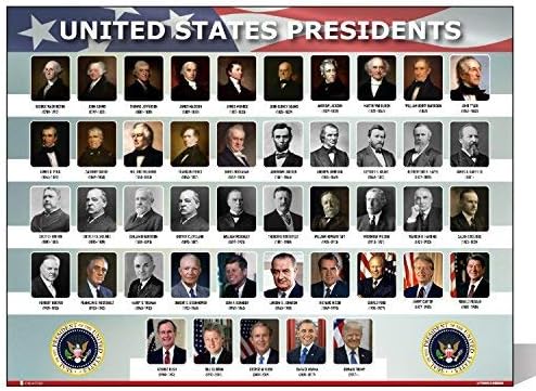 Young N Refined USA Presidents of the united states Of America poster 2025 chart LAMINATED Classroom Landscape school wall decoration learning history flag metal 2024 (15x20)