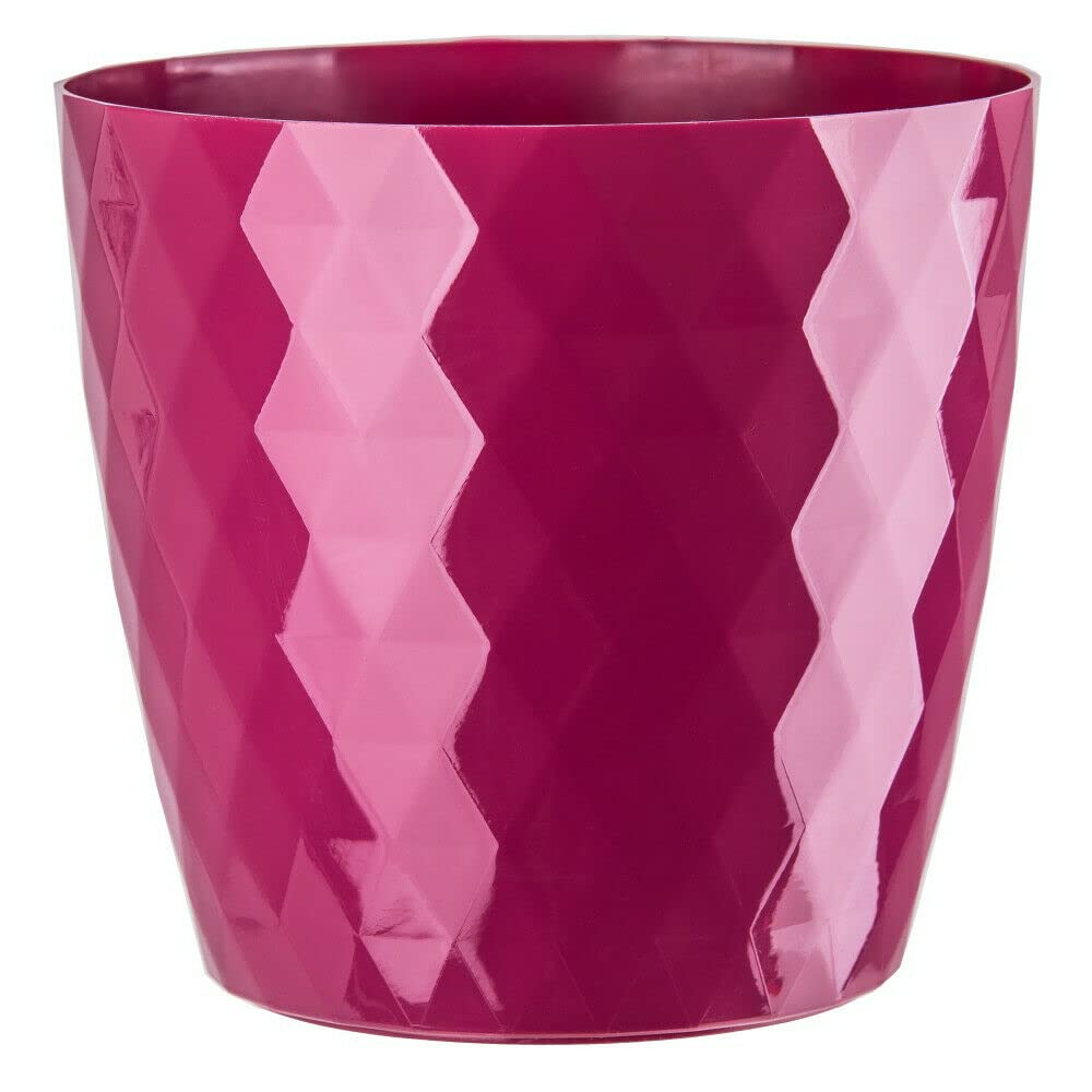 B2C Flowerpot Round Plastic plant pot Crystal Modern Decorative Small Medium Large 7 sizes 9 coolours (Amaranth, 12 cm)