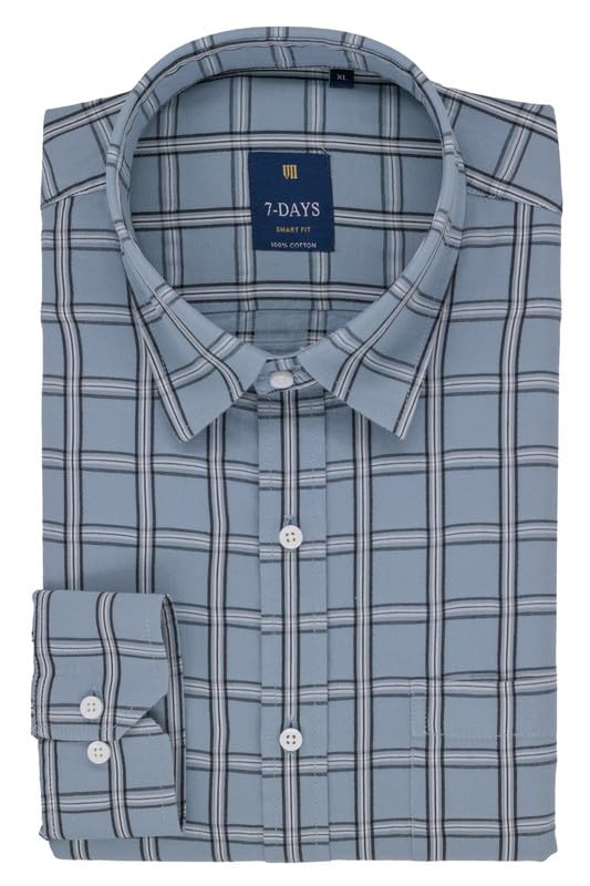 Image of 7-DAYS Men's Premium Check Shirt - 100% Cotton, Tailored Fit (Between Slim & Regular), Full Sleeve, with Pocket - Smart Office & Casual Look