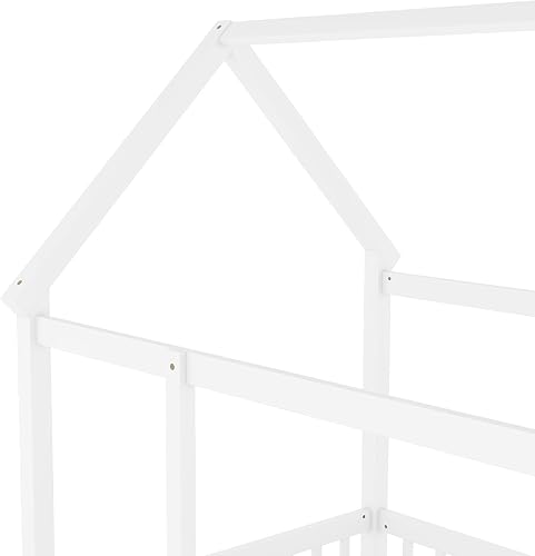 Miniatura 84 de Bellemave Cama Montessori de madera con valla y techo para niños, marco de cama individual para niños, niñas (individual, blanco)