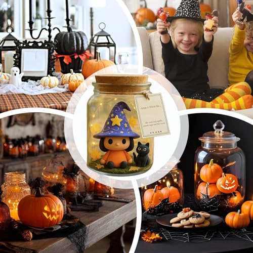 Pot décoratif Halloween avec sorcière et chat pour centre de table original - 5