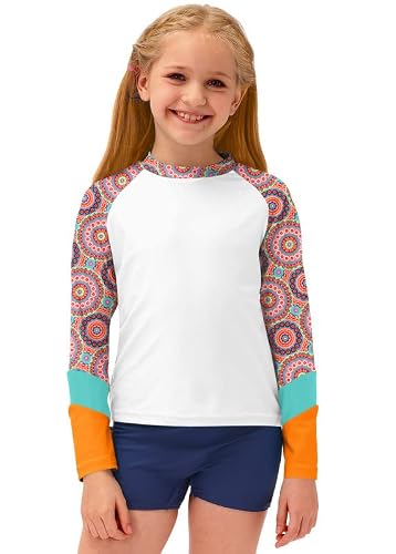 Besserbay Boho Swim Shirt Long Sleeve Upf 50+ White Rash Guard Shirt For Girls 9-10 Years #TOP2