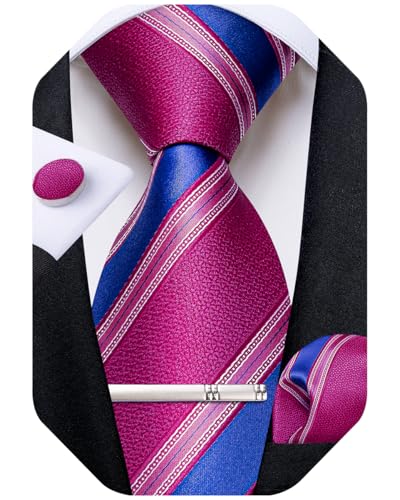 Image of DiBanGu Mens Tie Silk Plaid Striped Necktie and Pocket Square Cufflinks Tie Clip Set with Gift Box Formal Wedding Party