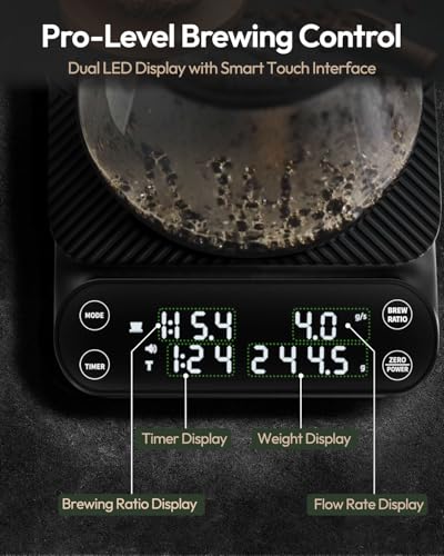 Image of Maestri House S3 Coffee Scale with Timer, 3kg /0.1g Rechargeable Pour Over Coffee Scale, 3 Brew Modes, Adjustable Brew Ratios & Flow Rate Display, Scale for Pour Over, Espresso & French Press-Black