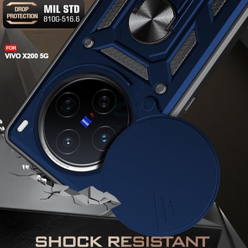 Image of AESTMO Tough Armor Vivo X200 5G Bumper Back Case Cover | Ring Holder & Sliding Camera Shield Cover | 360 Degree Protection Back Case Cover for Vivo X200 5G (Blue)