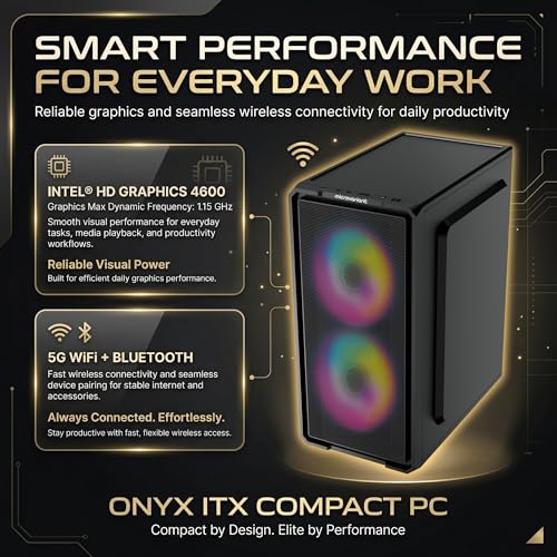 Image of Onyx ITX Compact PC | Core i5-4th Gen | 16GB RAM | 512GB NVMe SSD | 5G WiFi+BT Dongle | HD Graphics | Windows 11 Pro+Office 21 | 2-Year Rapid Replacement Warranty