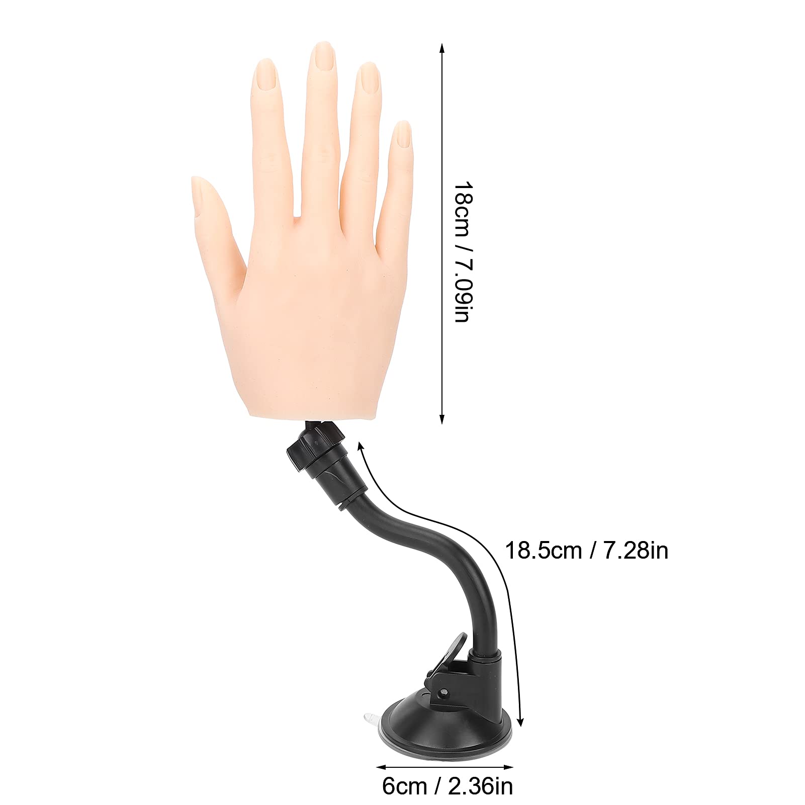 Manicura de silicona para entrenamiento, articulaciones flexibles a mano, práctica de uñas postizas, modelo de mano con soporte (Piel blanca - mano derecha)