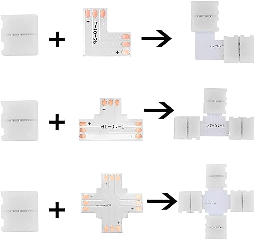 Miniatura 3 de ENQIMAOYI 32 unids 3pin LED conector de tira LED sin soldadura en forma de T en forma de T adaptador conector para 0.394 in WS2811 WS2812B SK6812
