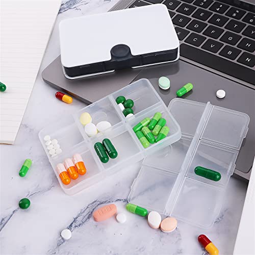 2 Pcs Travel Pill Case 6 Compartments Small Pill Organizer Drawer Type Travel Medicine Organizer Portable Travel Pill Box For Purse (White Blue) #TOP4