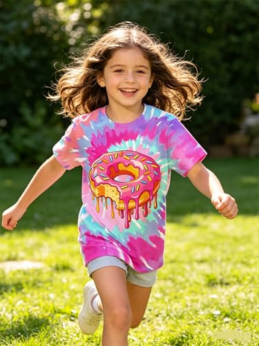 Image of SunFoucs Girls Kids Shirts Size 5-12 Tie Dye Casual Tshirt Short Sleeve Crewneck Tee Top | Short Sleeve Rainbow Tee Top