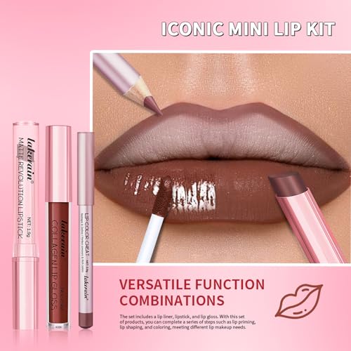 Kit de Maquillaje Waterproof de 3PCS de Labial Líquido Mate, Bálsamo Labial Hidratante de Color Rosa, Brillo Labial con Colágeno para Labios Secos (# 02) - imagen 6