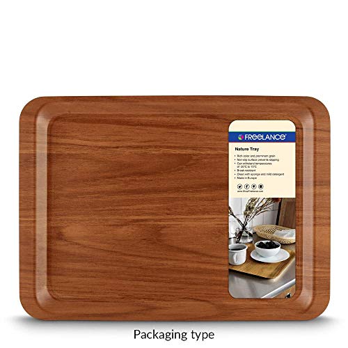 Image of Freelance Nature Kraft Serving Tray Beige, 32x44 cm, Rectangle, Non-Slip Surface, Decorative Anti-Skid Kitchen & Dining /Coffee Table Trays for Breakfast /Food /Tea - Brown, Made in Europe