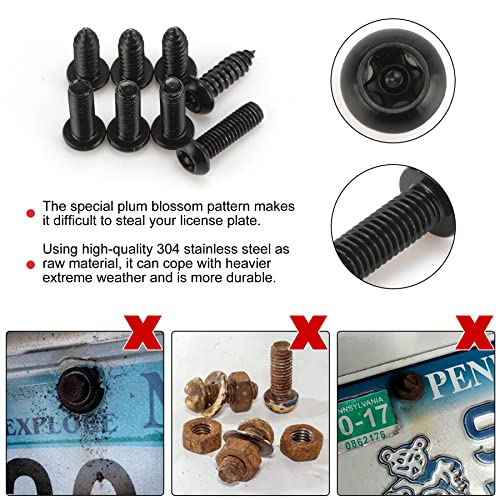 Livtee Anti Theft License Plate Screws Kits For Securing License Plates Frames And Covers, M6 (1/4") Tamper Proof Screws, Fastener Nut, Caps Cover For Front Rear Frame Holder Mounting - Black #TOP2